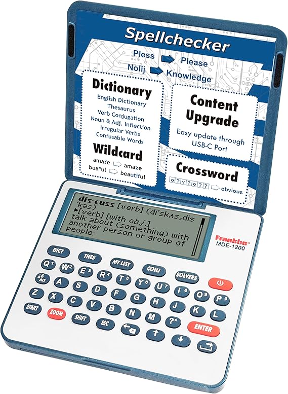 Franklin MDE-1200 Electronic Dictionary and Thesaurus English Dictionary, Synonyms, Spell Checker, Word Games, Grammar Tools, Digital Dictionary, Portable Device with LCD Screen