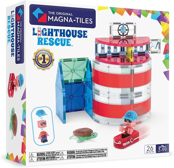 MAGNA-TILES Lighthouse Rescue 26-Piece Magnetic Construction Set, The Original Magnetic Building Brand