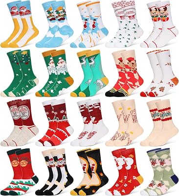 Panitay 20 Pairs Kids Christmas Socks Bulk Thermal Warm Christmas Holiday Cotton Socks Colorful Winter Xmas Children Socks for Boy Kid Girl Gifts