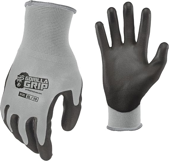 Gorilla Grip Work Gloves, Never Slip Maximum Grip All-Purpose, Gloves for Men, Superior Grip, Polymer Palm
