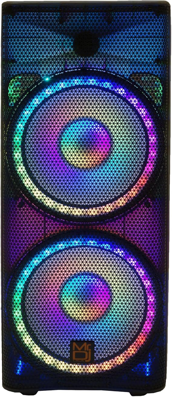 Mr. Dj PBX6500LED Prime Professional Dual 15 3-Way Full-Range Powered/Active DJ PA Live Sound Loudspeaker