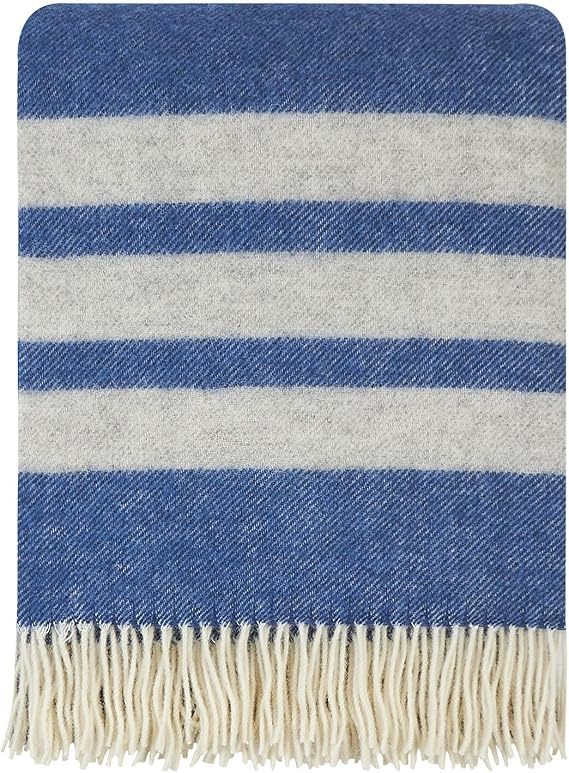 | Wool Blanket/Throw | 100% New Zealand Wool | Perfect for Home and Outdoors | Virgin Wool Blanket with Fringes 55"x79" (140 x 200 cm) (Indigo Blue)
