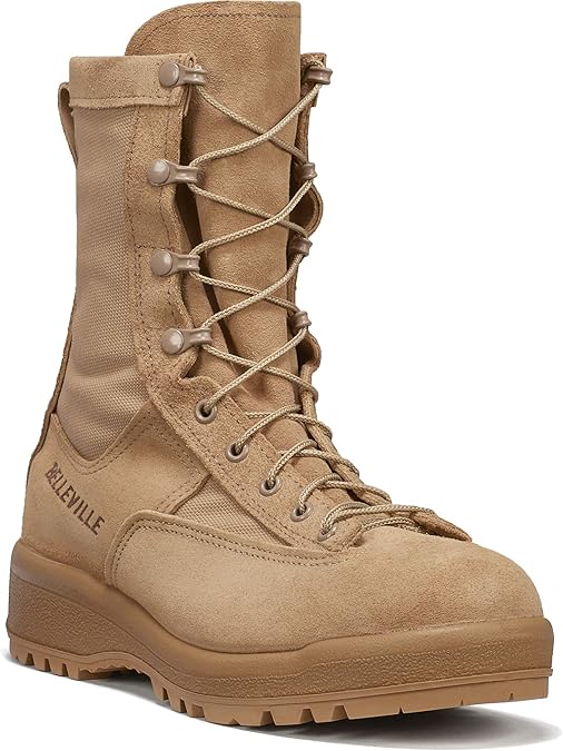 Belleville 790 8 Waterproof Flight and Combat Boots for Men - Desert Tan Leather with Vanguard Premium Cushioning and Vibram Sierra Traction Outsole; Berry Compliant, Tan - 4 XW