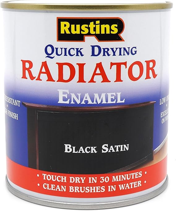 Rustins Quick Drying Radiator Enamel Paint Satin Black 250ml | 8.5 Fl. Oz.