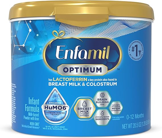 Enfamil Optimum (Enspire), Our Closest Formula to Breast Milk, Immune-Supporting Lactoferrin and Brain-Building DHA Baby Formula, Powder 20.5 Oz Tub