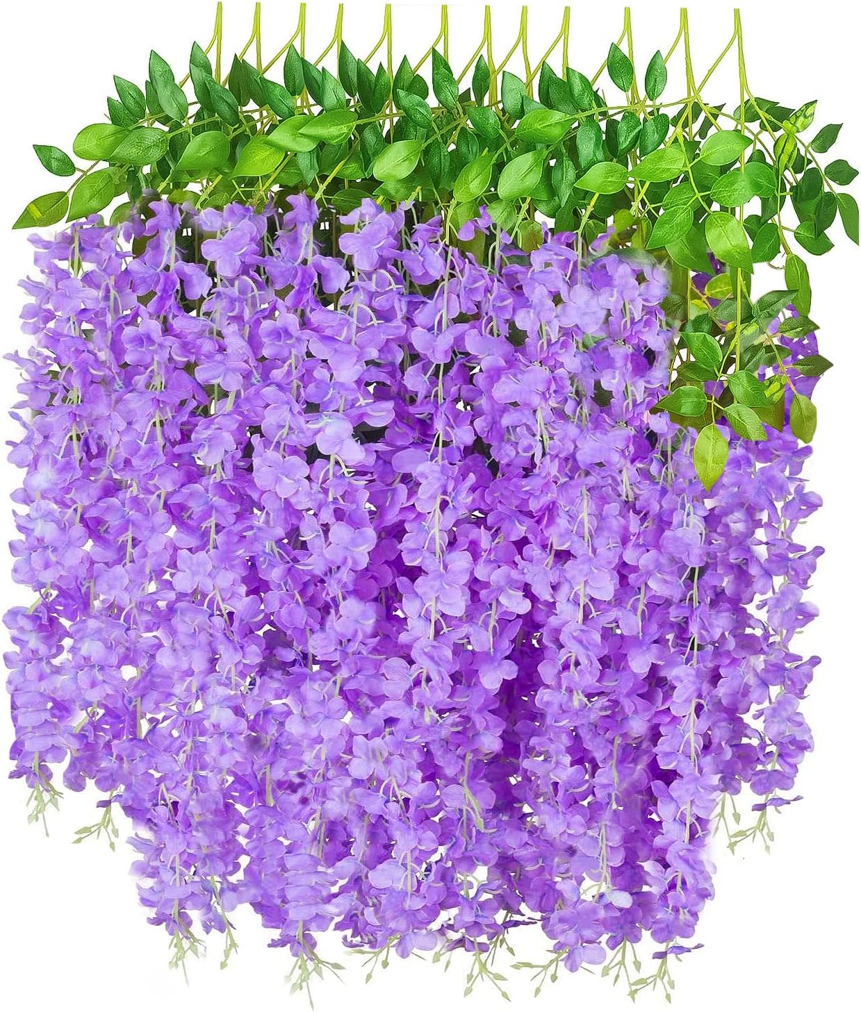 12 Pack 3.6 Feet Wisteria Hanging Flowers, Artificial Fake Wisteria Flower Vines Garland Silk Flowers String for Wedding Party Wall Decorations Purple, 12