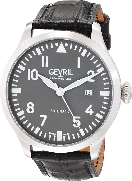 Gevril 43505-05 Men's Vaughan Swiss Automatic Watch, Genuine Italian Black Leather Strap