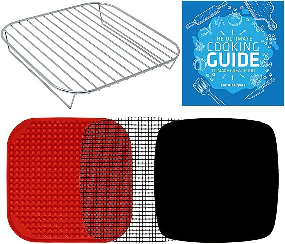 Air Fryer Rack Accessories Compatible with Comfee, Dash, Nuwave Brio 6qt + More | 6.3 inch Air Fryer Accessory Set with Rack & Silicone Mat and Reusable Mats for Compact, Small, and Mini Air Fryers