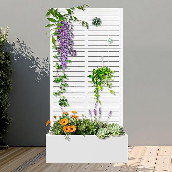 FENCY Metal Planter Box with Trellis Outdoor