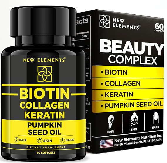 Biotin Supplement 10000mcg with Collagen Peptides Keratin and Pumpkin Seed Oil for Hair Skin and Nails | Hair Growth Supplement for Women & Men | Biotin and Collagen Supplements for Hair Loss