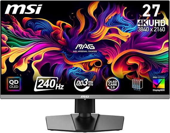"Monitor per PC da Gioco - MSI - 26.5" - UHD - 240Hz - Pannello QD-OLED - 0.03 ms - Altezza regolabile - MAG 272UP QD-OLED X24"