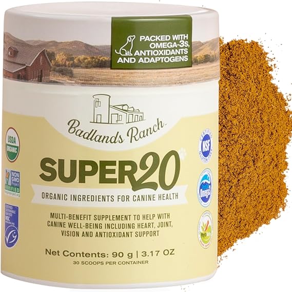 Badlands Ranch - Super20 Canine Supplement Organic Ingredients Multi-Benefit Supplement, Ashwagandha, Help w/Canine Well-Being, Heart, Joint, Vision, Antioxidant Support by Katherine Heigl (30 scoops)