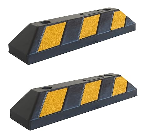 RWS-4x2 Rubber Parking Wheel Stop for Commercial and Domestic Car Parks and Private Garages, Black and Yellow, 55x15x10 cm (Pack of 2)