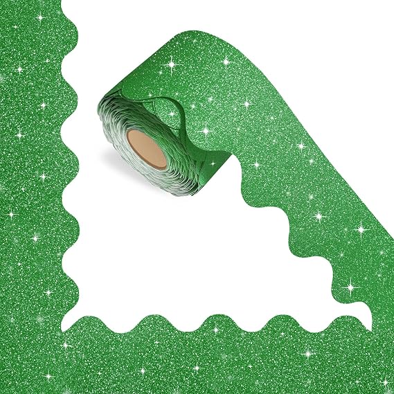 69Feet Bulletin Board Borders, Board Trims Shiny Decorative Border Trims Sparkle,Classroom Decor,Poster Board, Whiteboard, Wall Decoration,Party, Decoration with Classroom Border(Green)