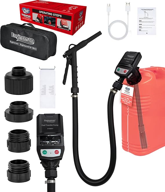 Electric Fuel Transfer Pump with Hand-Stop, USB Charging 3.8GPM 51" Hose 4 Size Adapters Gas Can Pump with for Gasoline, Diesel, Kerosene, Black 2nd Gen, Gifts for Men Dad