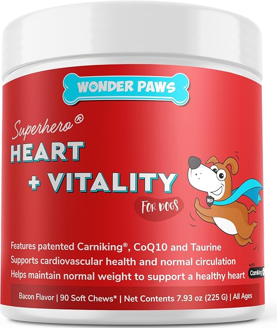 Cardio Support for Dogs Cardiovascular Chews Heart Health, Circulation, Energy & Weight Management - with L-Carnitine, Hawthorn Berry, Coenzyme Q10 & Taurine for Dogs 90 Soft Chews