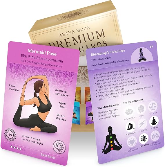 Asana Moon Premium Yoga Cards Deck with Over 120 Yoga Poses Yoga Sequencing Deck with Yoga Cues and Sanskrit Names for Beginners and Teachers Unique Yoga Gift for Women or Any Yoga Lover