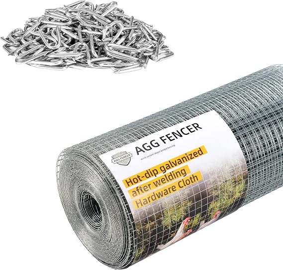 AggFencer 16inch x 10ft Hardware Cloth 1/2 inch 19Ga with Staples 200 pcs