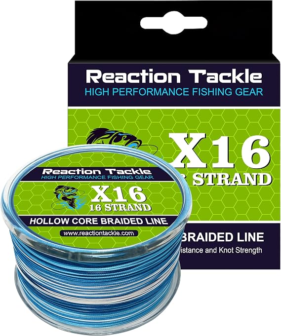 Reaction Tackle Hollow Core Braided Fishing Line - 16 Strand Splice Ready Braid for Knotless Leader Connections, Freshwater and Saltwater Trolling and Offshore