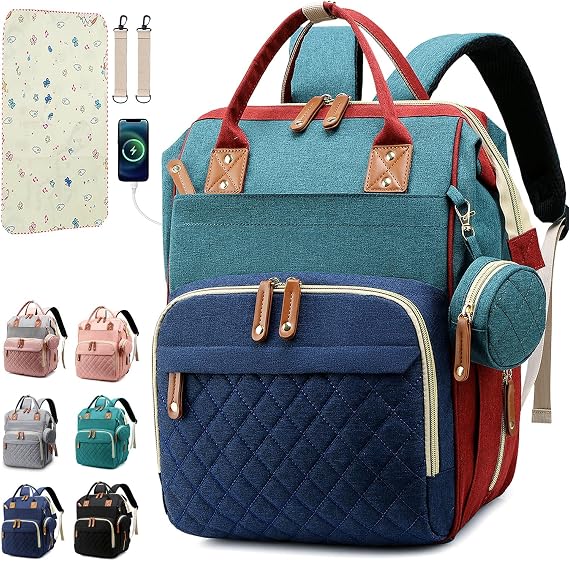 SHITIESHOU Baby Changing Backpack, for Girls, Boys, Diaper Bag for Mom, Dad, with Pad, 16 Pockets, Pacifier Case, Large Unisex Travel Diaper Bag (Colorful)