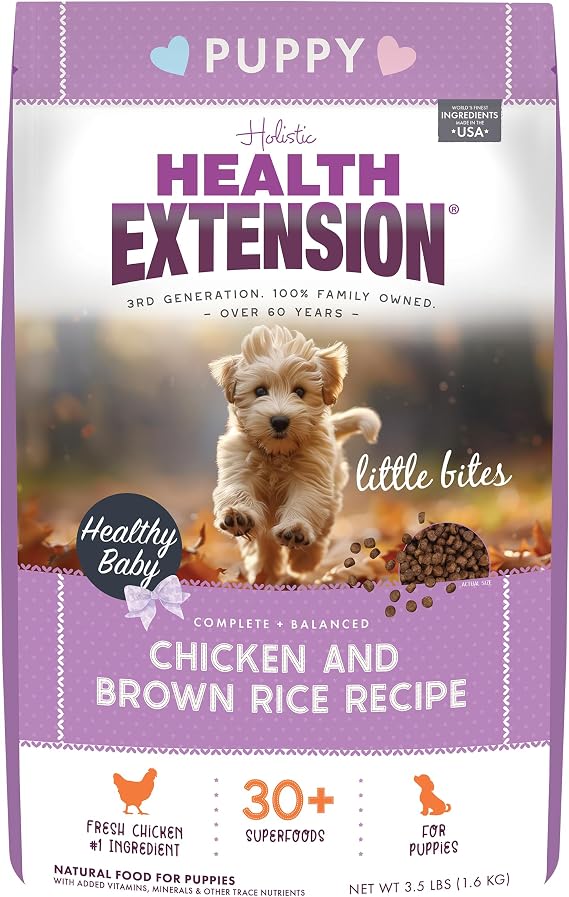 Health Extension Little Bites Chicken & Brown Rice Puppy Dry Dog Food, with Probiotics & 30+ Superfoods for Digestion & Coat Health Complete & Balanced Nutrition for Small Breed Puppies