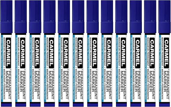 Carmel Permanent Marker Medium Chisel Tip, Pack of 12 (Blue), Fast Drying, Smear & Water Resistant