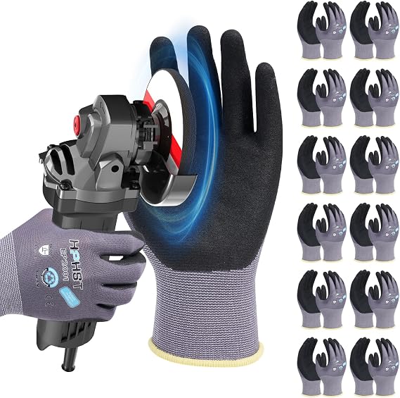 Safety Work Gloves, SF001, Comfort Stretch Fit, Power Grip, Smart Touch, Durable Foam Coated, 3Pairs & 12Pairs