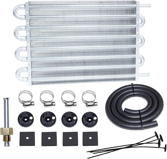 Transmission Oil Cooler Kit, Aluminium alloy Radiator with 5/16" Tube and Hose Mounting Kit(Silver) (8 Pass)