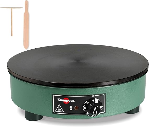 KRAMPOUZ Crepe Maker Electric Cheap - Crepe Iron Made of Machined Cast Iron Diameter 40 cm - 220-240 Volt and 2500 Watt - Genuine Traditional Breton Crepe Maker for Home Use