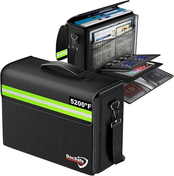 DocSafe 5200F Large Fireproof&Wate-Resistant Document Bag with Multiple Pockets,(17x12.5x7.2) File Storage Organizer Important Document Holder