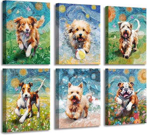 Funny Dog Canvas Wall ArtColorful Impressionist Animal Decor 8X10Inch