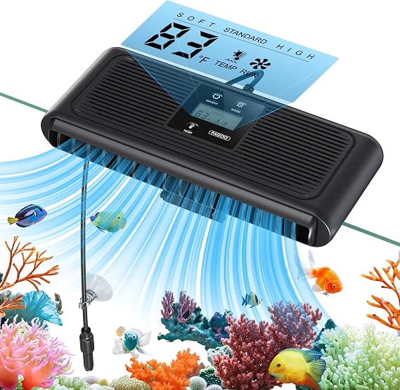 PAIZOO Aquarium Chiller Fan, Auto Temp Control Water Cooler with Temp Probe | Auto On/Off, 24/7 Temp Monitoring, LCD Display, 3 Speed Modes Fish Tank Cooler for 10-30 Gallon Axolotl Betta Goldfish Tank