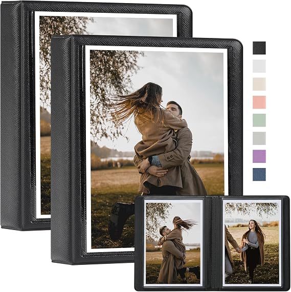 2 Pack Small Photo Album 4x6 Photo 36 Pockets Plastic Customizable Cover, Mini Portable Photo Book 4x6 Pictures for Wedding Family and Travel (Black)