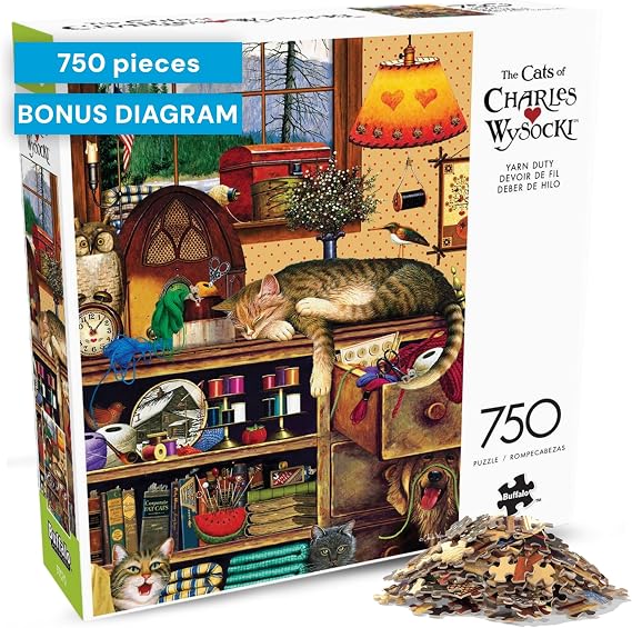 Buffalo Games - Charles Wysocki Yarn Duty - 750 Piece Puzzle for Adults | Art By Charles Wysocki, Made in USA, Recycled Board, Finished Size 24 x 18 in, Includes Poster, Giftable