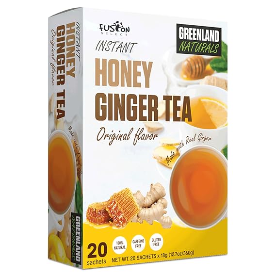 Fusion Select 20 Sachets Original Ginger Honey Crystals Packets - Crystallized Ginger Tea with Honey - Easy-to-Prepare Instant Drink Mix - Natural Ingredients with No Caffeine