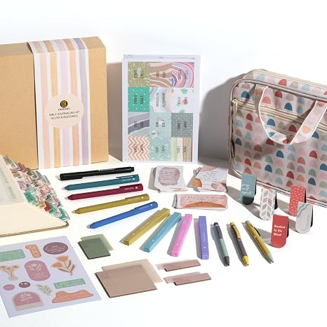 DiverseBee Bible Journaling Kit, Bible Study Supplies Set with Bible Cover and Tabs, No Bleed Highlighters and Pens, Bible Verse Cards, Pastel Transparent Sticky Notes, Christian Gifts for Women