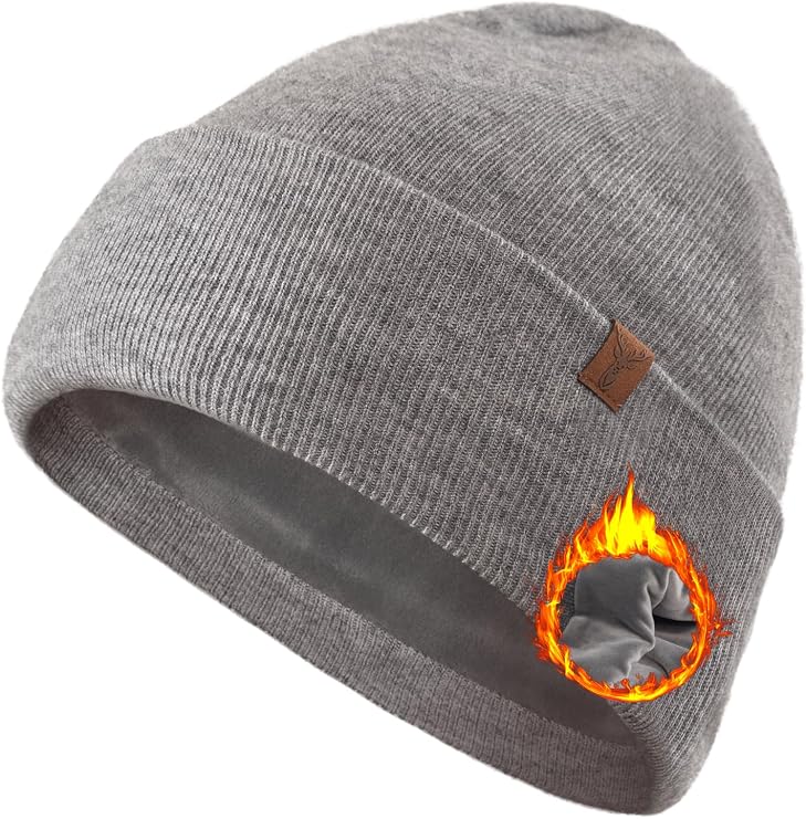 TRENDOUX Winter Merino Wool Beanie: Double-Layer Thick Warm Cuff Knit Beanie for Men Women Slouchy Ski Watch Hat Skull Cap