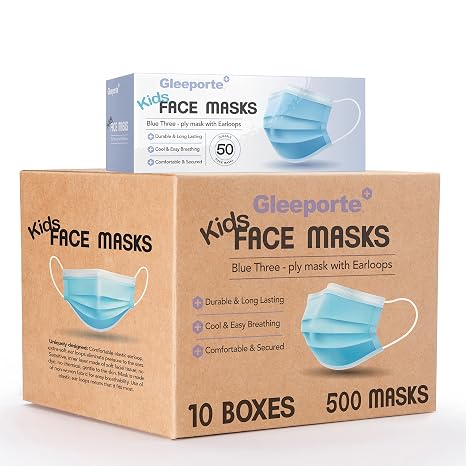 Gleeporte [500 Kids Masks] Children's Size Single Use Disposable Kids Face Mask, Boys and Girls, Soft on Skin, Bulk Pack 3-Ply Masks | Facial Cover with Elastic Earloops For Childcare, School