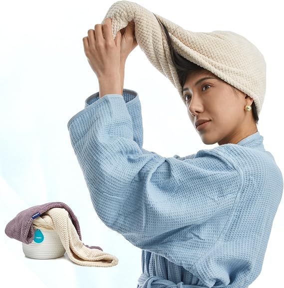 Vesta Hair Towel Wrap Set, Ultra Absorbent Waffle-Knit Microfiber, Quick-Dry, Shine & Frizz Control, Ideal for All Hair Types - Set of 2