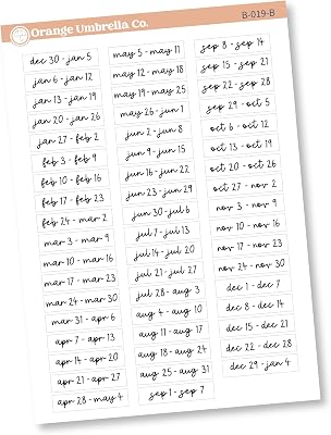 Weeks of the Year Planner Sticker | Monday Start, Week of____; | F17 Script | B-019-B, B-019-BCM White Matte Clear Matte