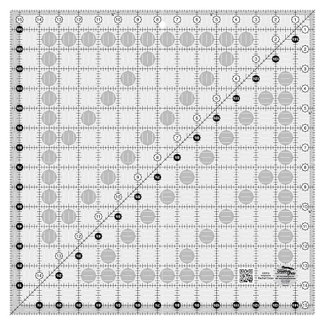 Creative Grids Quilt Ruler 15-1/2in x 15-1/2in Square CGR15 Made in USA, Non-Slip Grip Acrylic Quilting, Sewing, Crafting, Patchwork Ruler for Measuring & Cutting Fabric