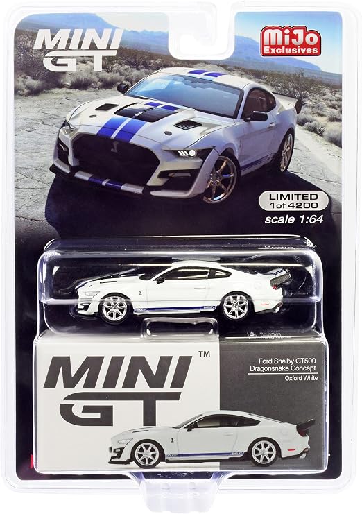 Truescale Miniatures Shelby GT500 Dragon Snake Concept Oxford White w/Blue Stripes & GraphicsEd to 4200 pcs 1/64 Diecast Model Car by True Scale MGT00318