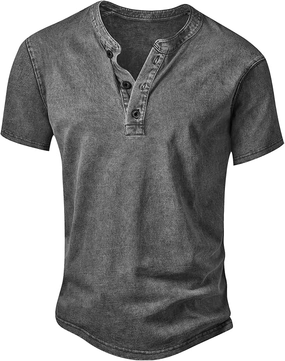 NITAGUT Mens Shirts Short Sleeve V-Neck Button Down Knitted Henley T Shirt