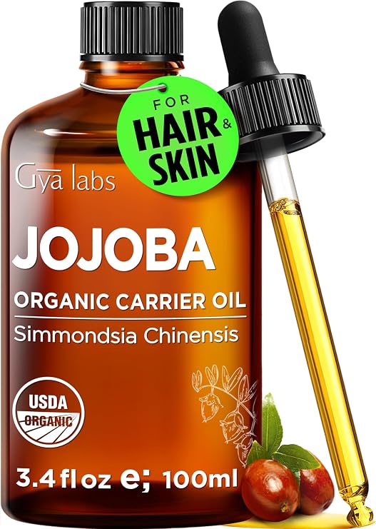 Gya Labs Organic Jojoba Carrier Oil for Skin - 100% Pure Natural Jojoba Oil Organic Unrefined - Jojoba Oil for Hair, Body, Ear Stretch, Nails, Makeup Remover & Facial Moisturizer (100ml)