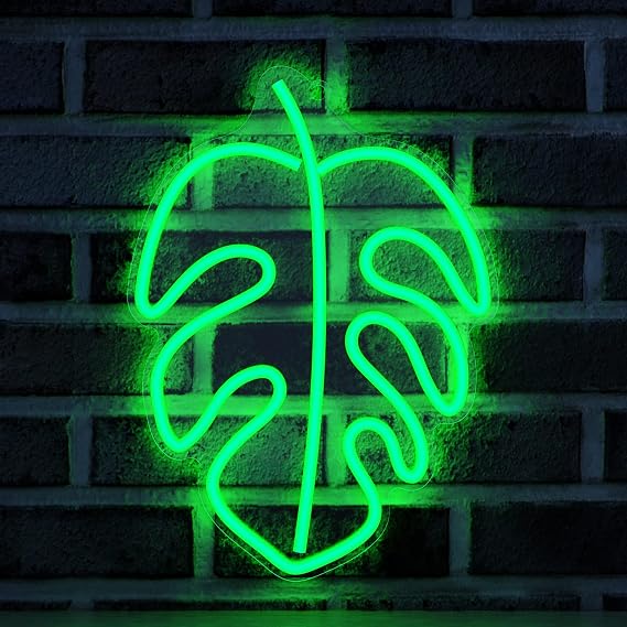 Lampeez Leaf Neon Sign, Green Palm Monstera Leaves LED Light up Signs for Tropical Party Decorations Home Safari Jungle Decor