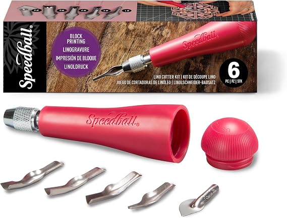 Speedball 4131 Linoleum Cutter 5 Assorted Lino Cutters Includes Plastic Storage Handle, Made in The USA