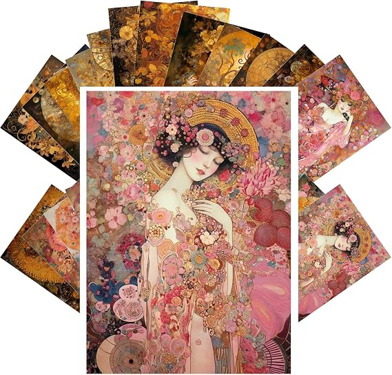 PIXILUV Vintage Postcards (24 pcs 4"x6" ea) Peaceful Art Nouveau Portraits of Beautiful Flowery Women in Flowing Dresses Vintage Postcards Retro Greeting Card Book Illustration Reprint