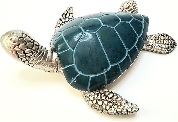 Sea Turtle Tabletop Home Decor Figurine, Blue, Silver