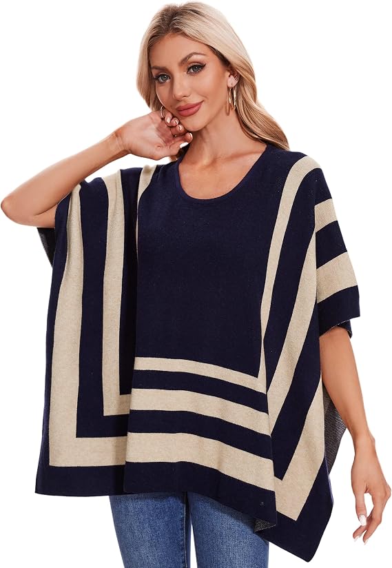 PULI Womens Jacquard Pullover Ponchos Sweater Elegant Shawl Wraps Warm Travel Sweaters for Fall Winter