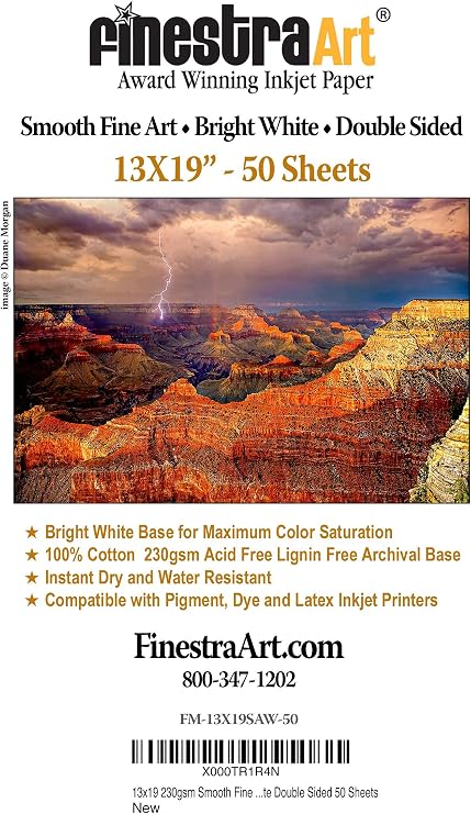 13" X 19" Smooth Fine Art Archive Bright White Double Sided - 50 Sheets